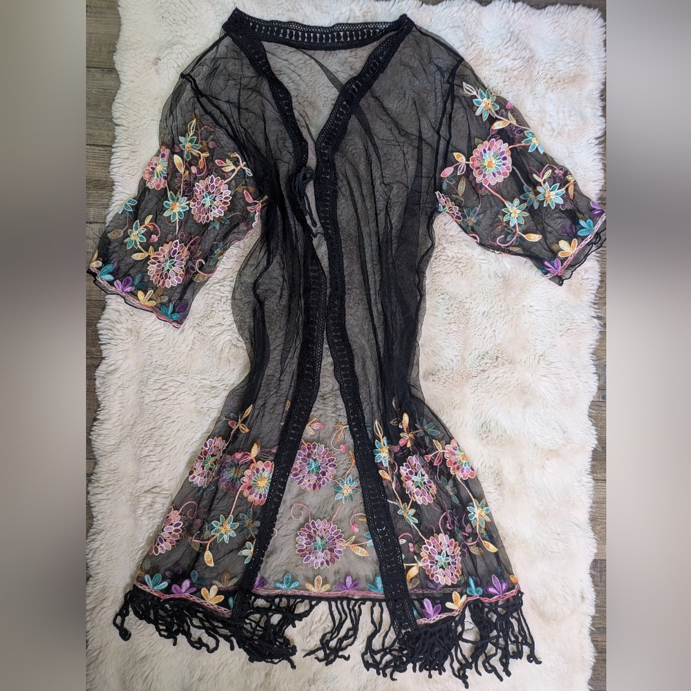 Coachella Vibes Embroidered Sheer Maxi Duster